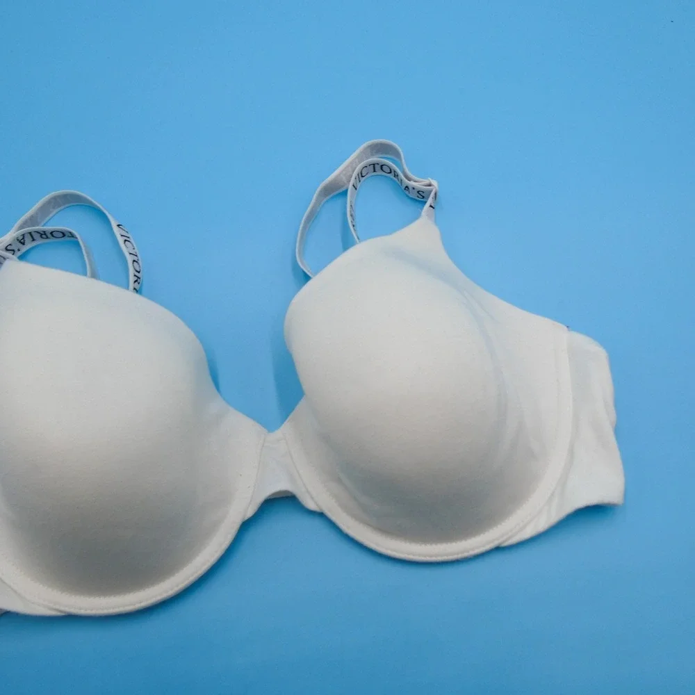 Victoria's Secret Bra Womens 40C Logo Strap White Padded Cotton Modal Lingerie‎